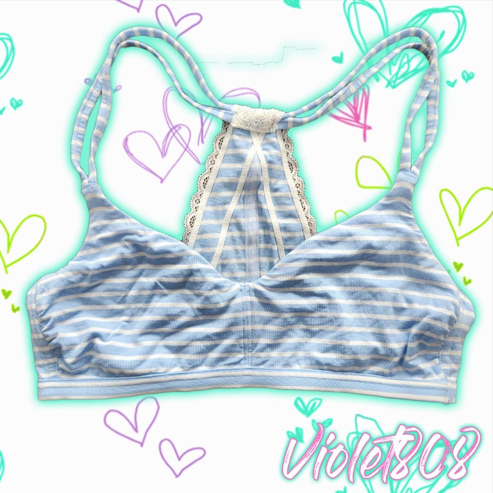 [M] Blue and White Stripe Bra Bralette